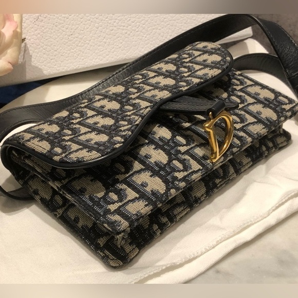 CHRISTIAN DIOR SADDLE NAVY SHOULDER FLAP WOC CHEST BELT POUCH BAG D RING - Picture 10 of 13